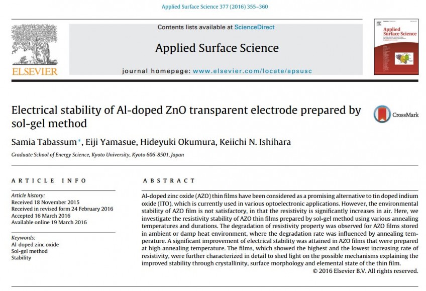 Published works of Tabassum, S. Ph.D in Applied Surface Science Journal