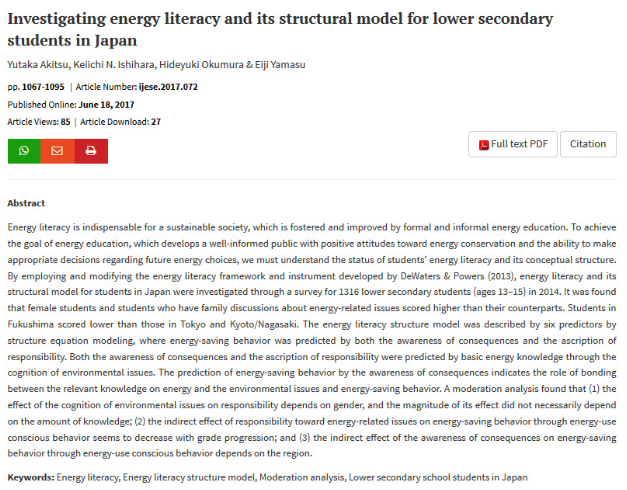 Original Article Publications of Yutaka Akitsu (Ph.D Candidate) in International Journal of Environmental and Science Education