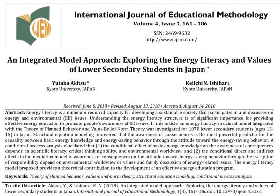 Original Article Publications of Yutaka Akitsu (Ph.D) in International Journal of Educational Methodology